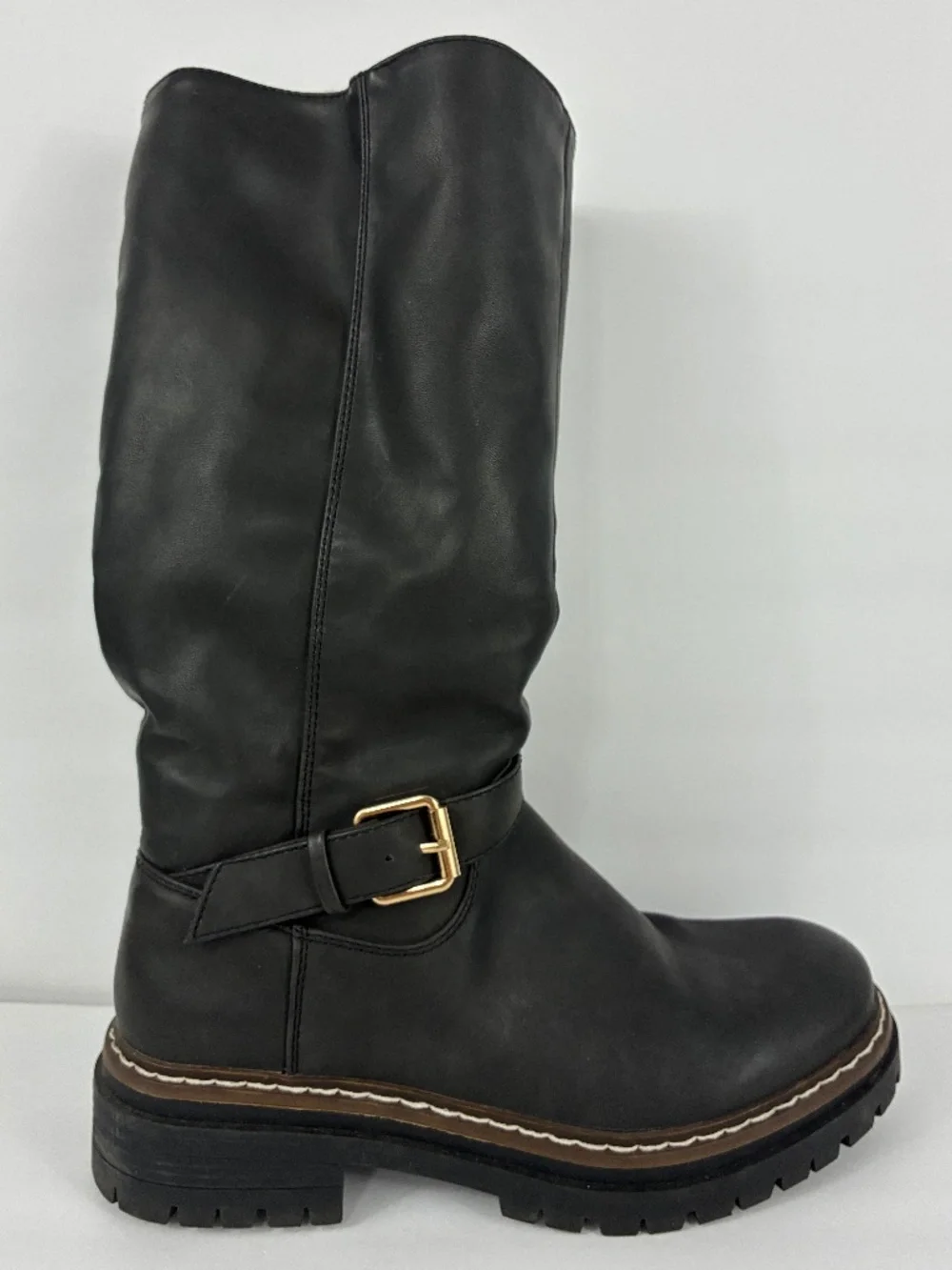 Nautica Talor Sherpa Lined Riding Boots 6 Knee High Lug Sole Black Leather Shoe